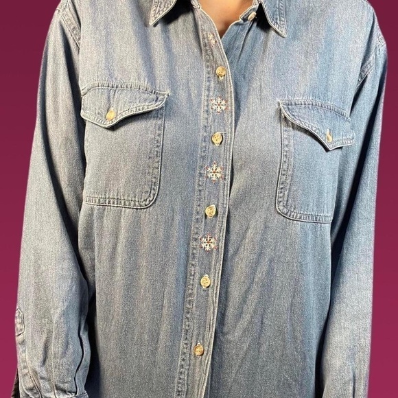 Vintage 90s Snowflake Denim Button Down- Jeans 100% Cotton - Picture 2 of 4